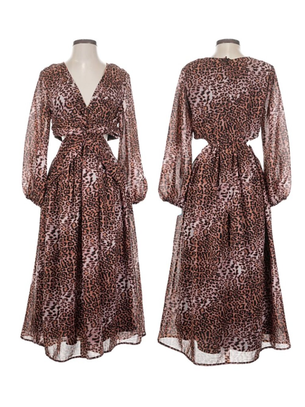 Ranna Gill Leopard Print Cut Out Midi Dress. Size Small.